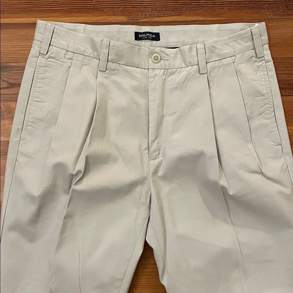 Nautica Khaki Cotton Twill Pleated Pants Mens Size 36x30 Work Preppy - Picture 12 of 13